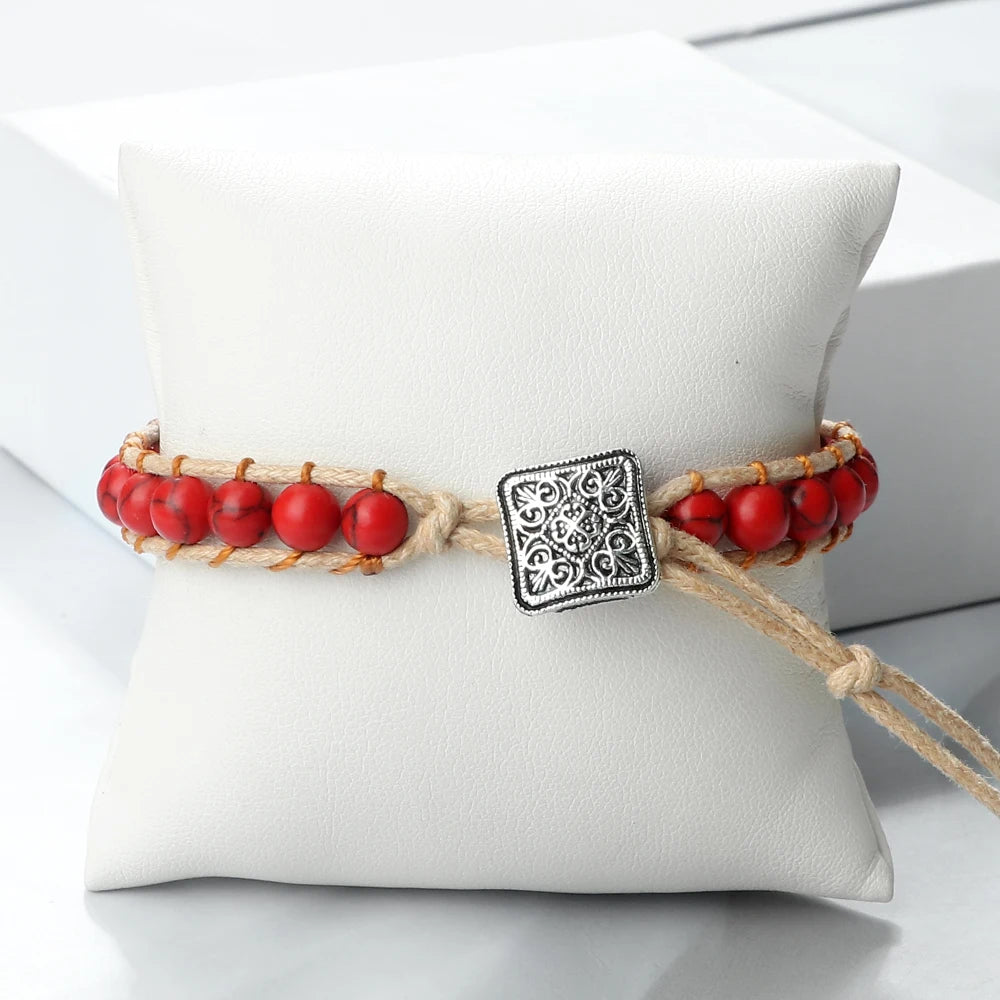 Bracelet hippie Vintage Artisanal – Perles de Yoga & Pierre Naturelle